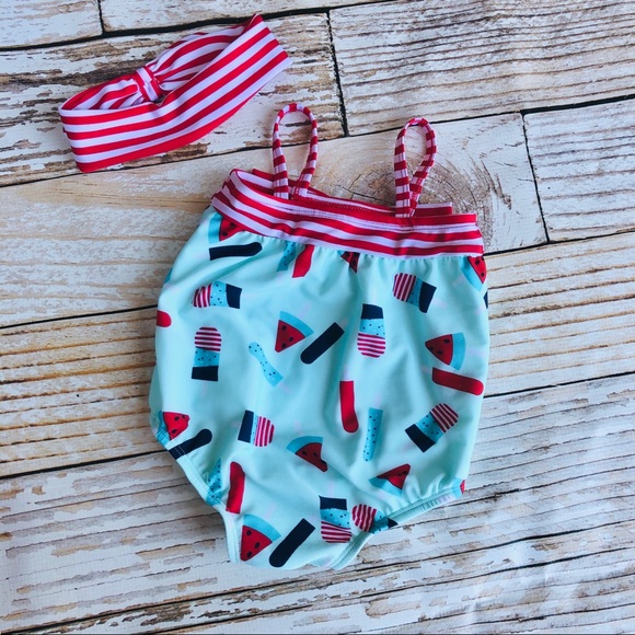 Cat & Jack Baby Swimsuit & Headwrap - 3-6M - Picture 2 of 6